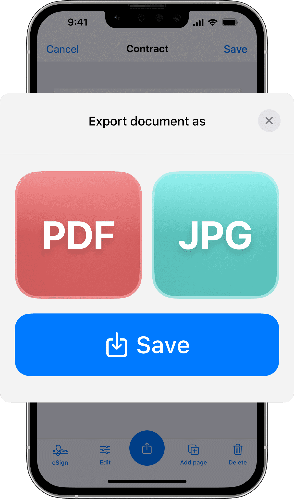 Document export as PNG or PDF in the Scanner App 